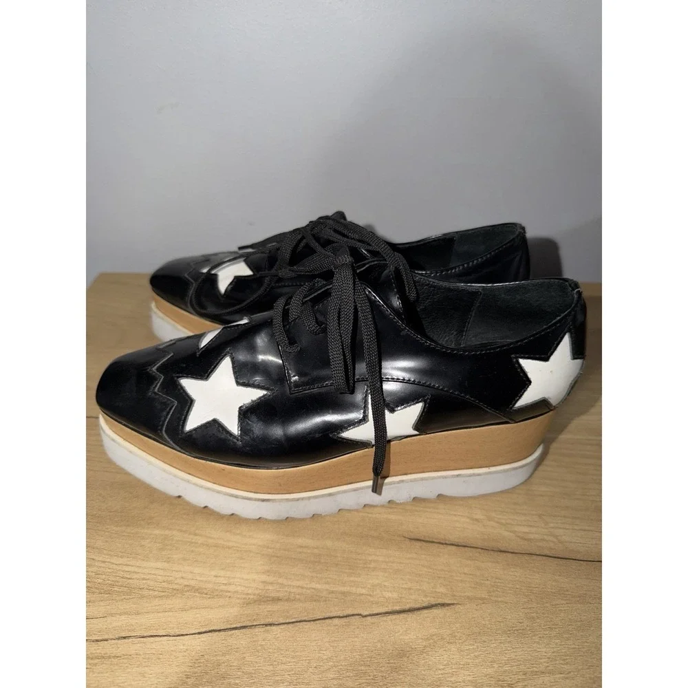 Stella McCartney Platform Star Lace-Up Shoes Black White Women‎ EU 38 L